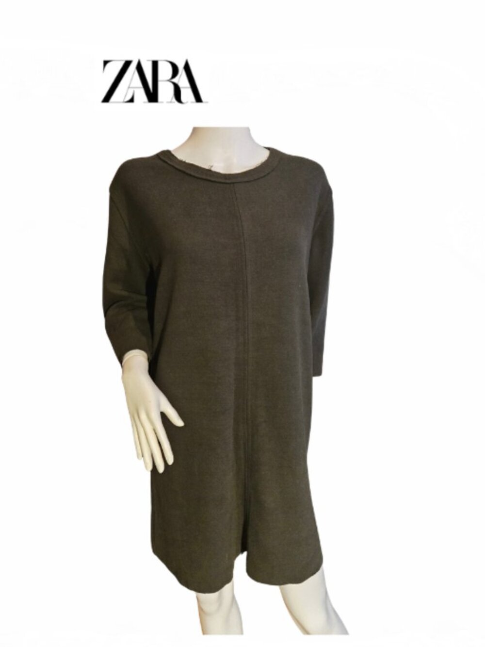 Green Fleece Frayed Hem sweater dress Tunic XL